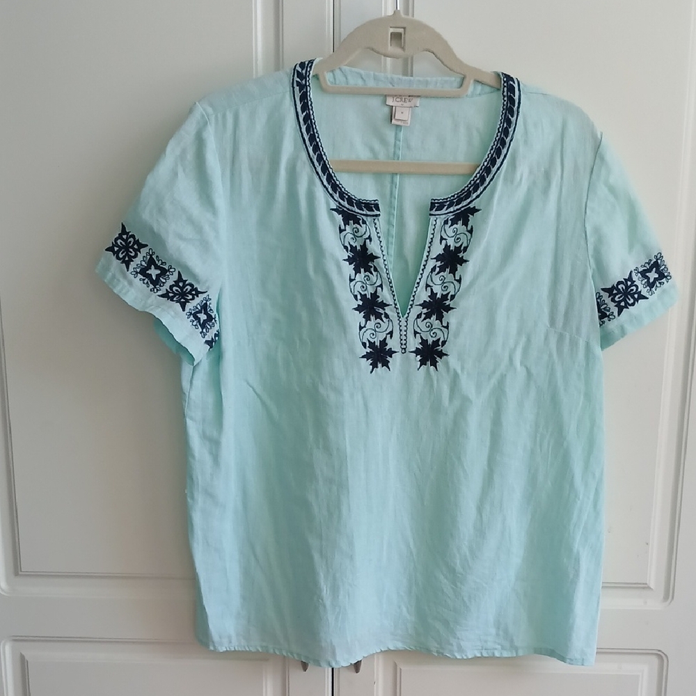 J. Crew Embroidered Linen Tunic Top
